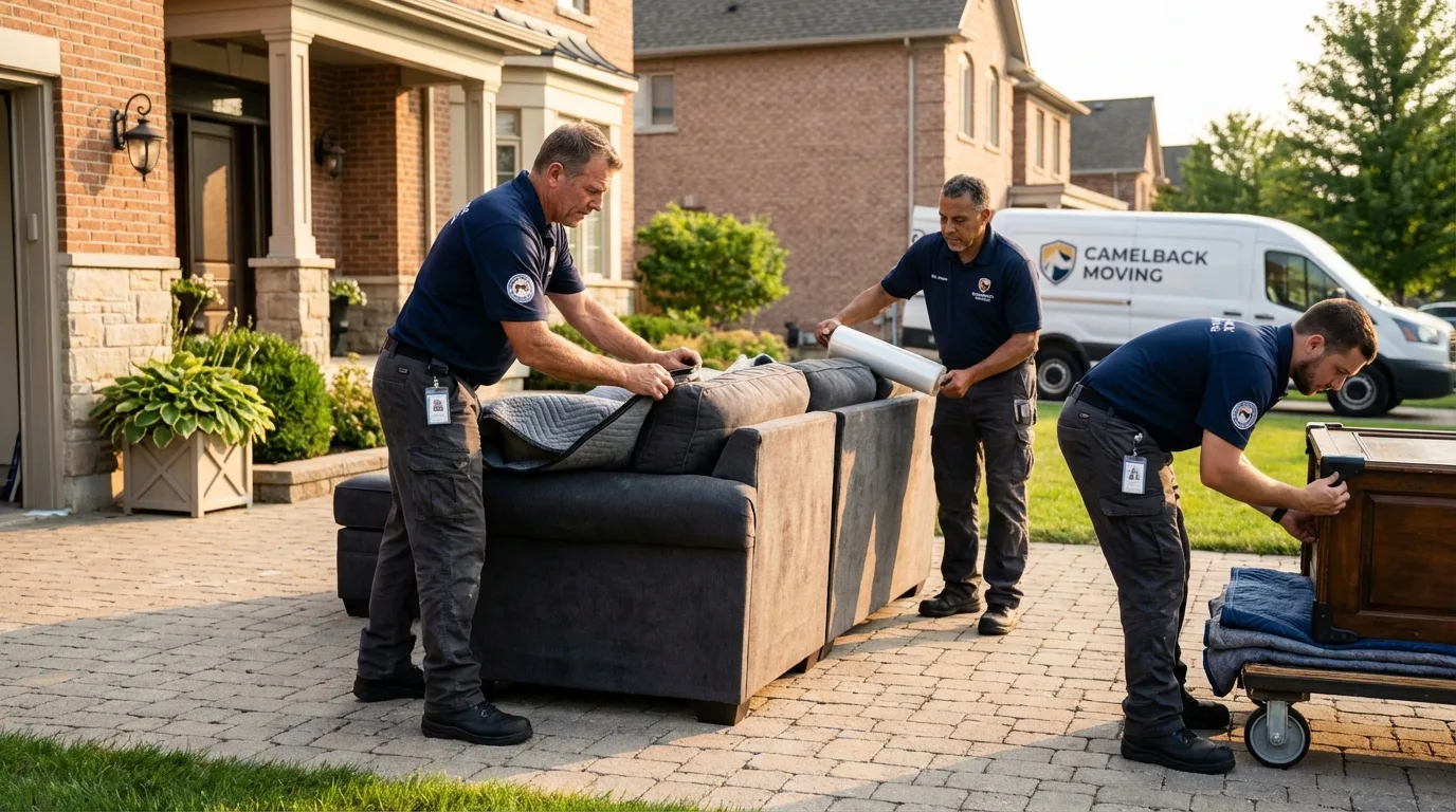 Large estate moving crew wrapping furniture in Melrose, NY